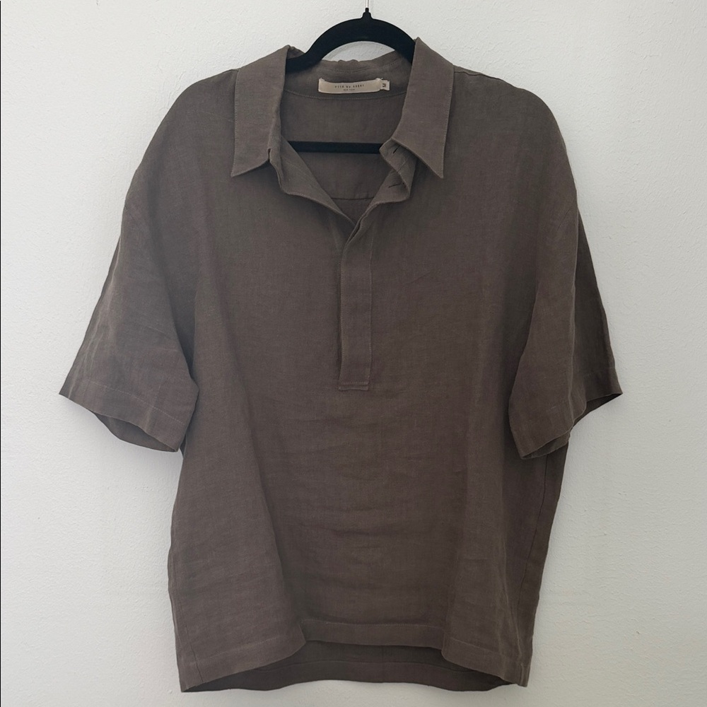 7115 by Szeki Women’s 100% Linen Shirt In A Soft Brown, Size M, Like New
